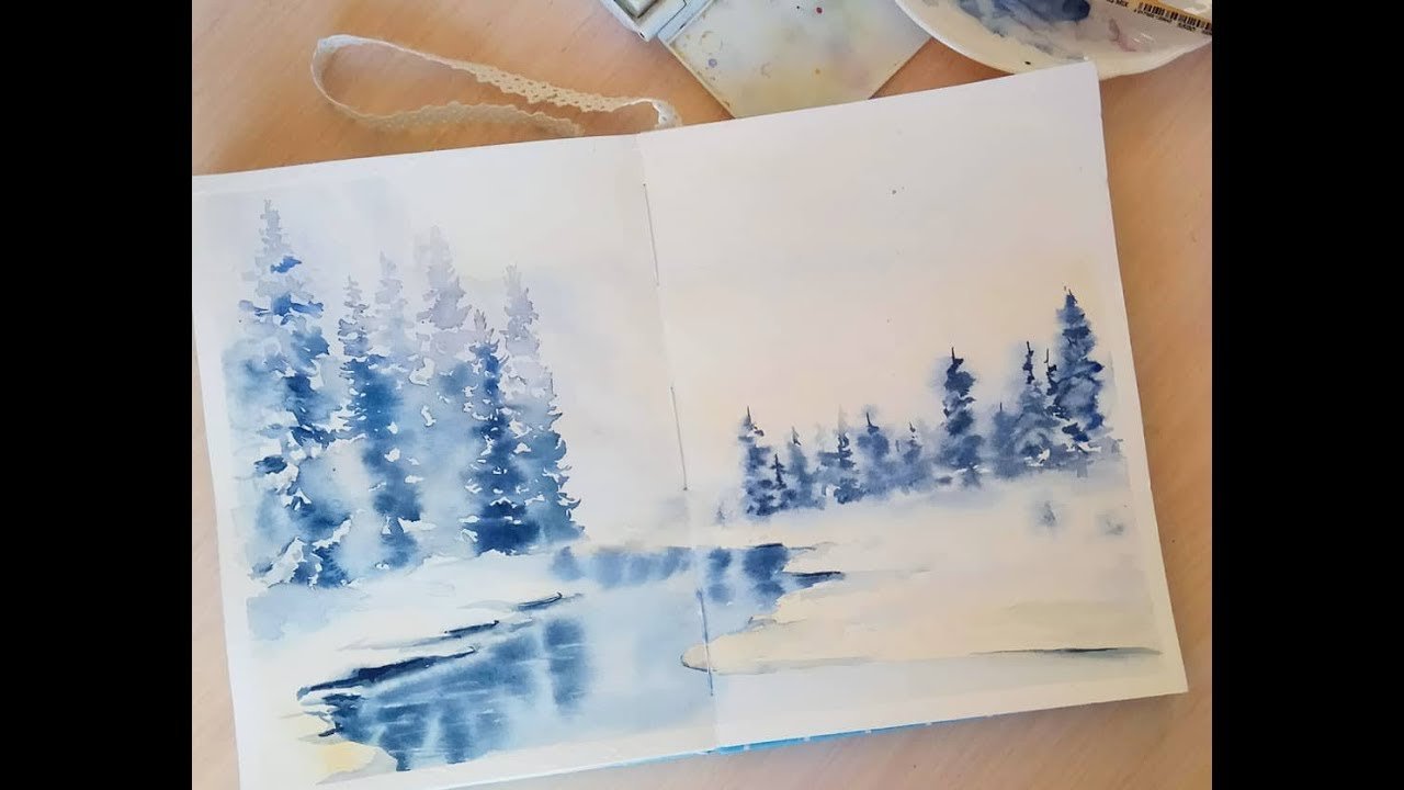 Мастер класс по рисованию зимний лес акварелью