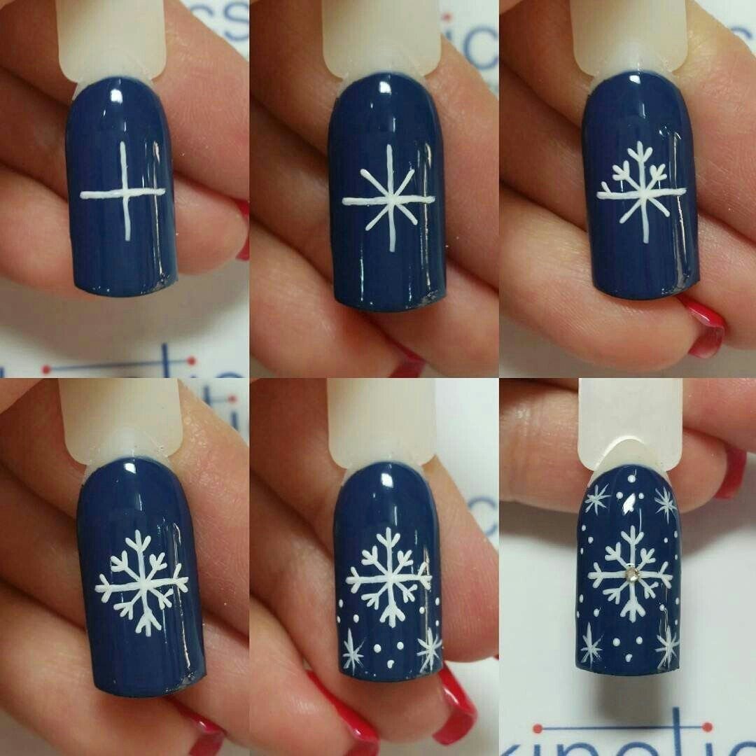 Рисование снежинки на ногтях