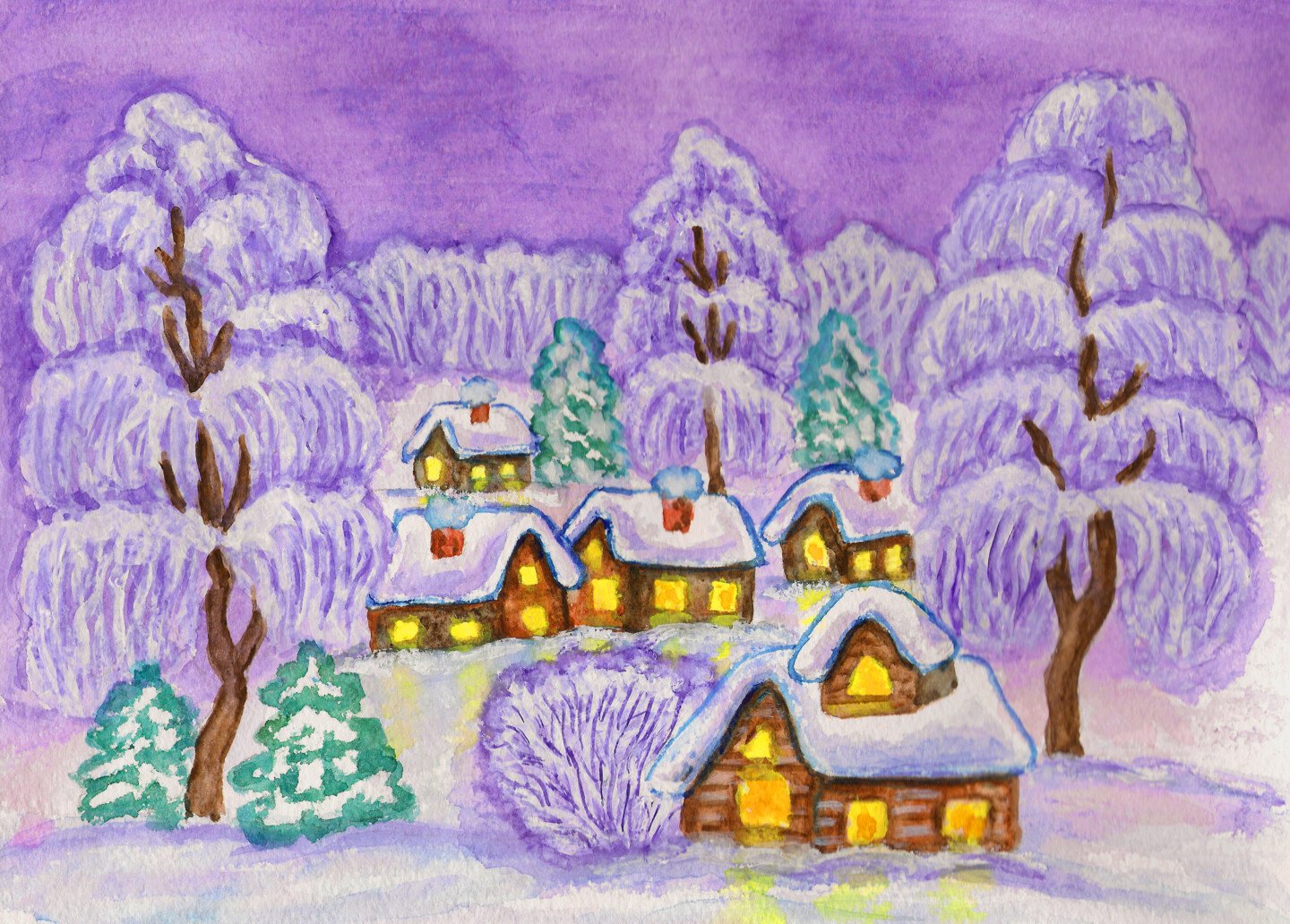 Рисование зимнего пейзажа в пэйтне