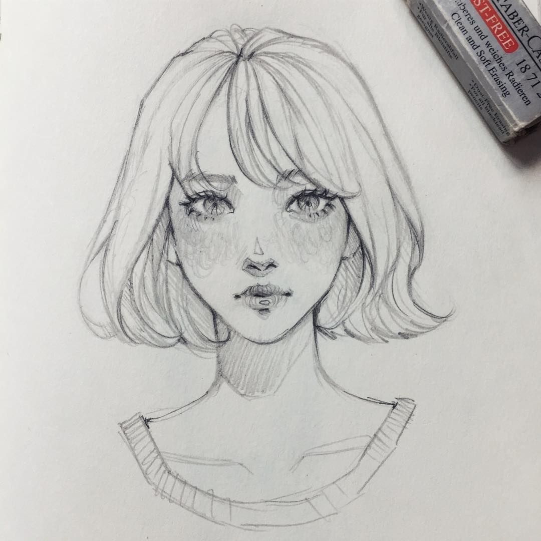 Девушка с каре рисунок карандашом