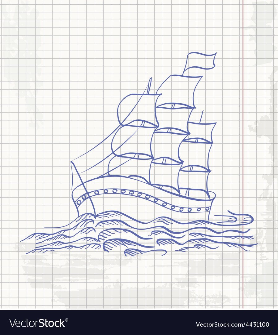 Рисунок парусника в море карандашом