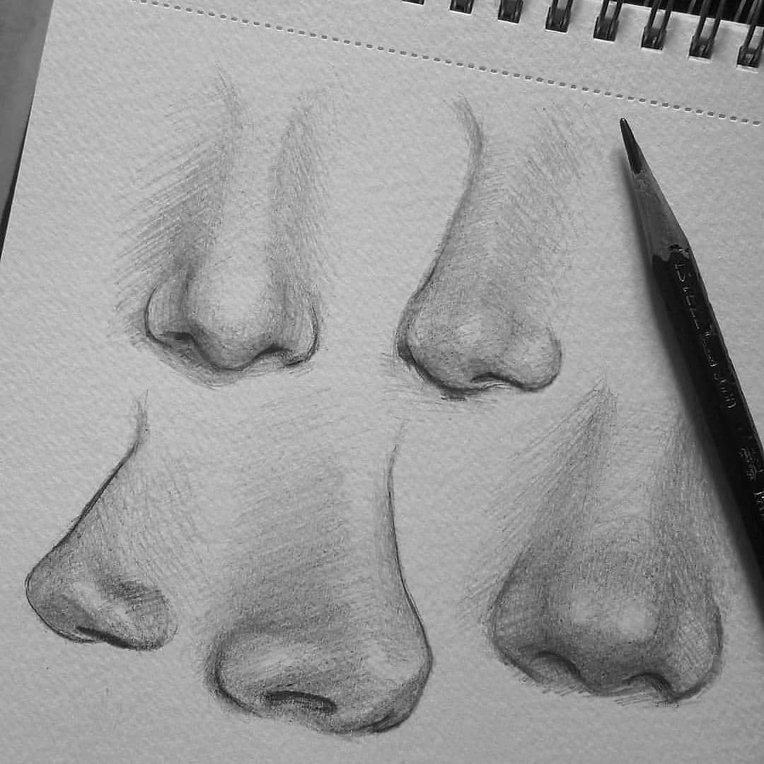 Зарисовки носа карандашом