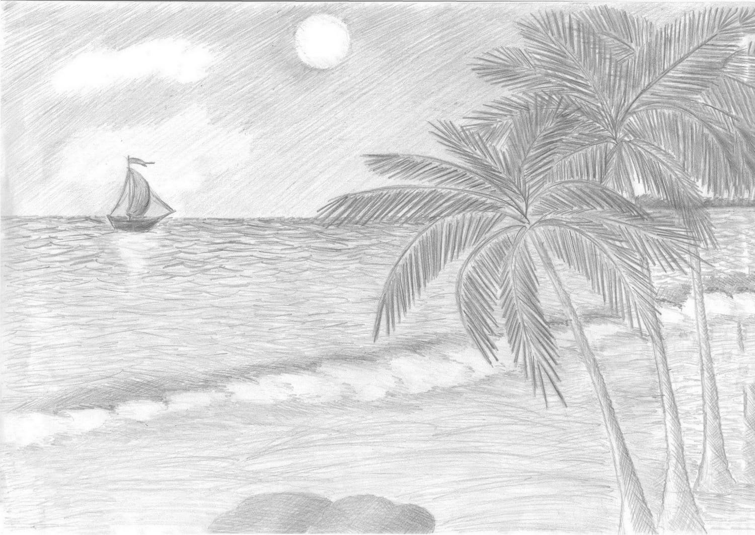 Морской пейзаж рисунок карандашом