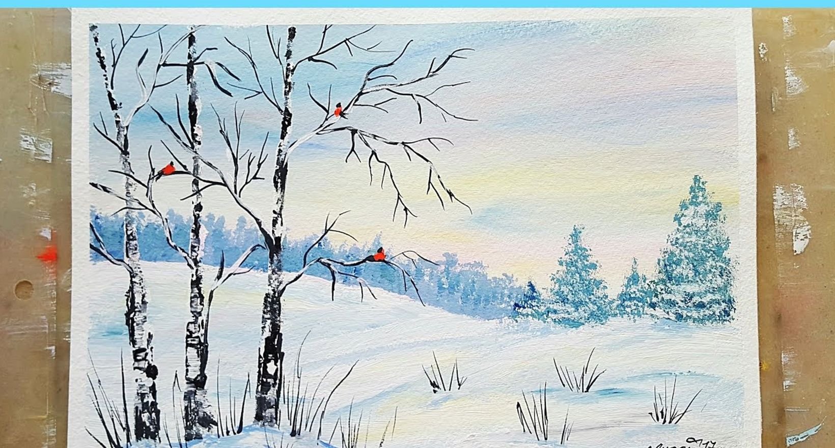 Рисование гуашью зимний пейзаж