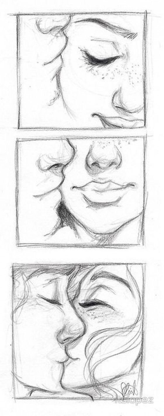 Красивые рисунки карандашом поцелуй