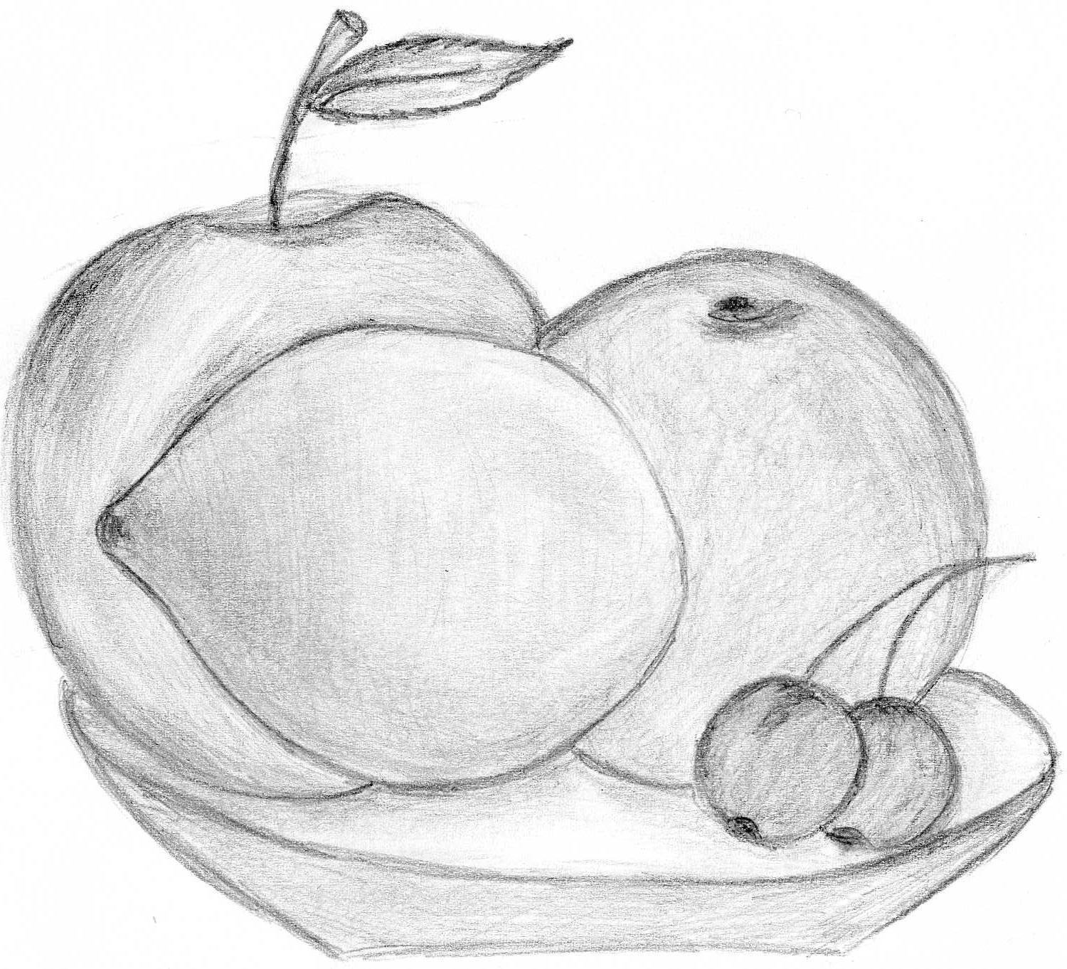 Натюрморт с фруктами карандашом