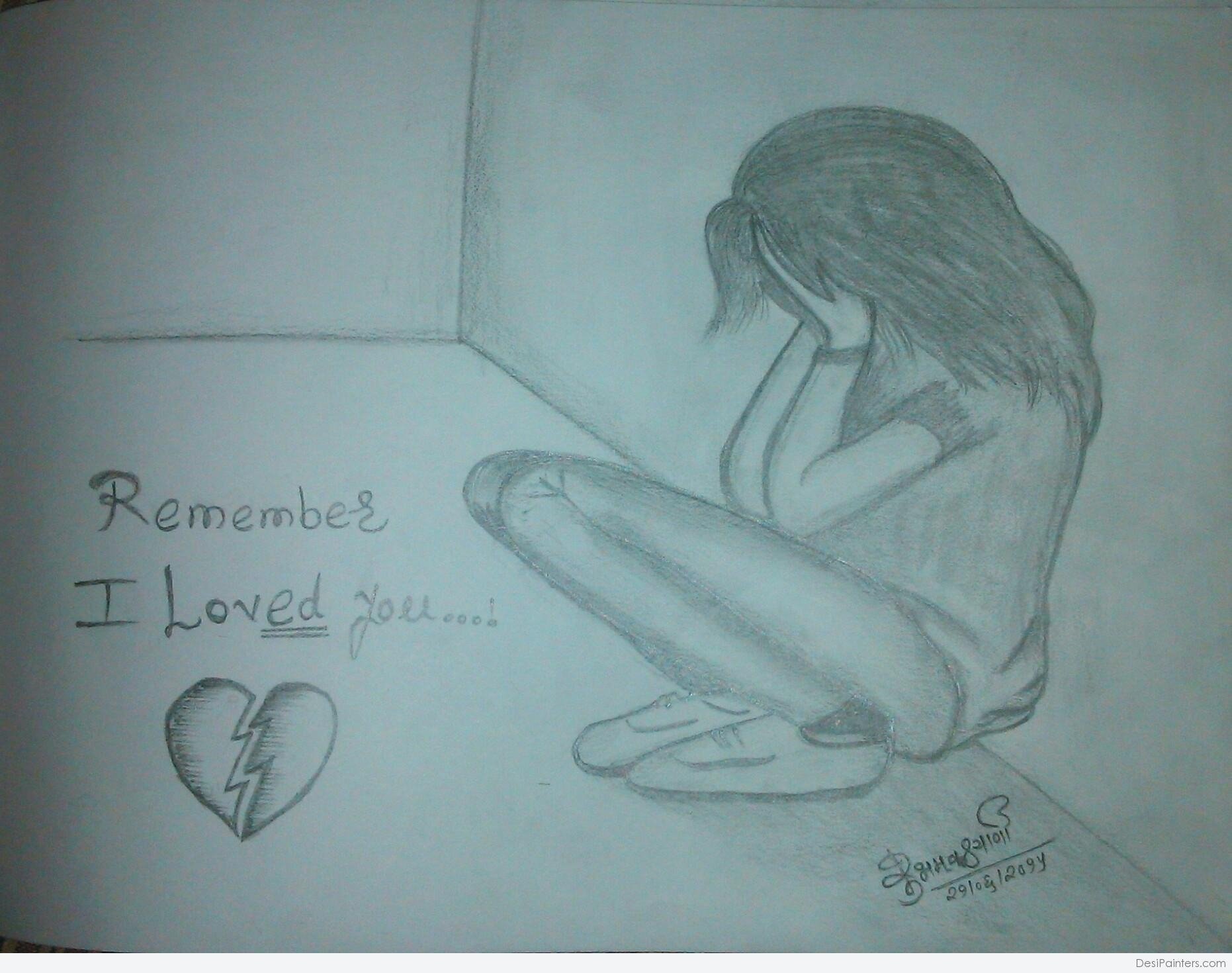 Рисунки карандашом для срисовки грустные про любовь