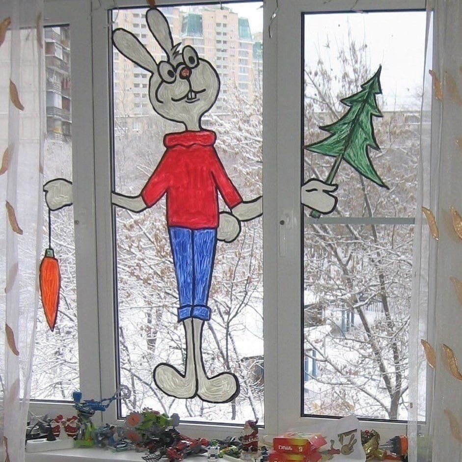 Новогодние рисунки на окнах