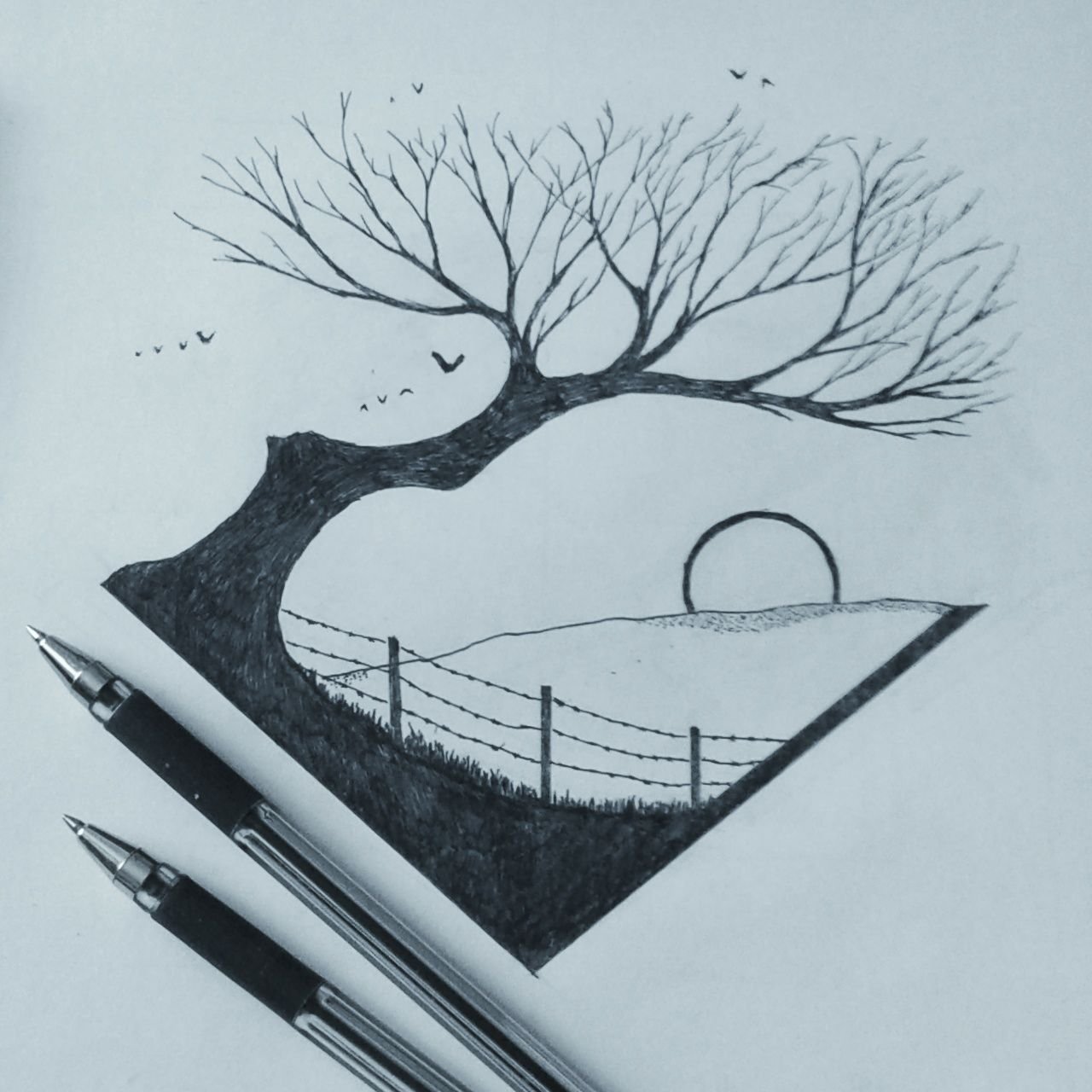 Рисунки гелевой ручкой пейзажи