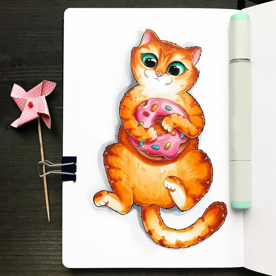 Идей для рисования маркерами кошек