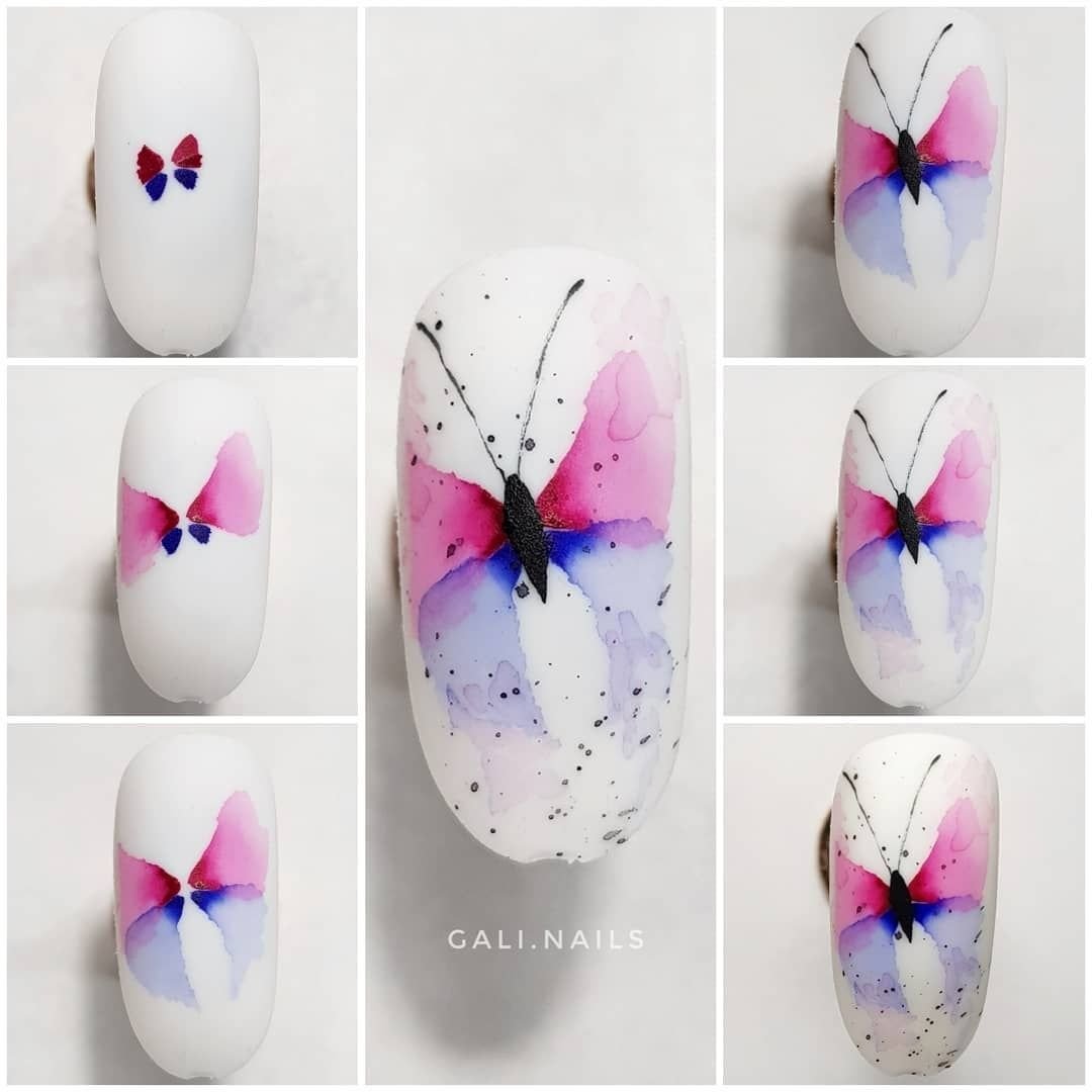 Акварельные бабочки на ногтях