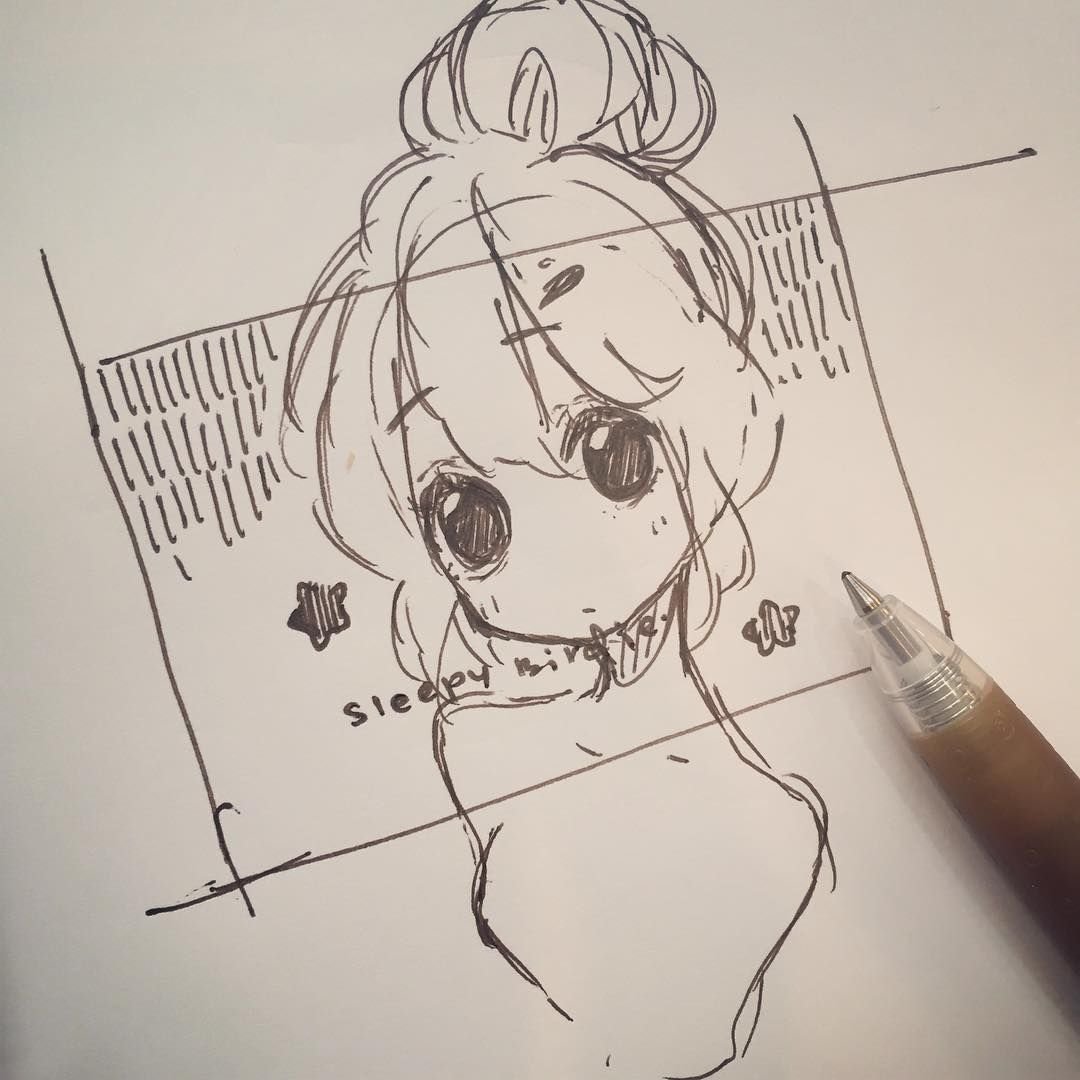 Рисунки чёрной ручкой для срисовки аниме
