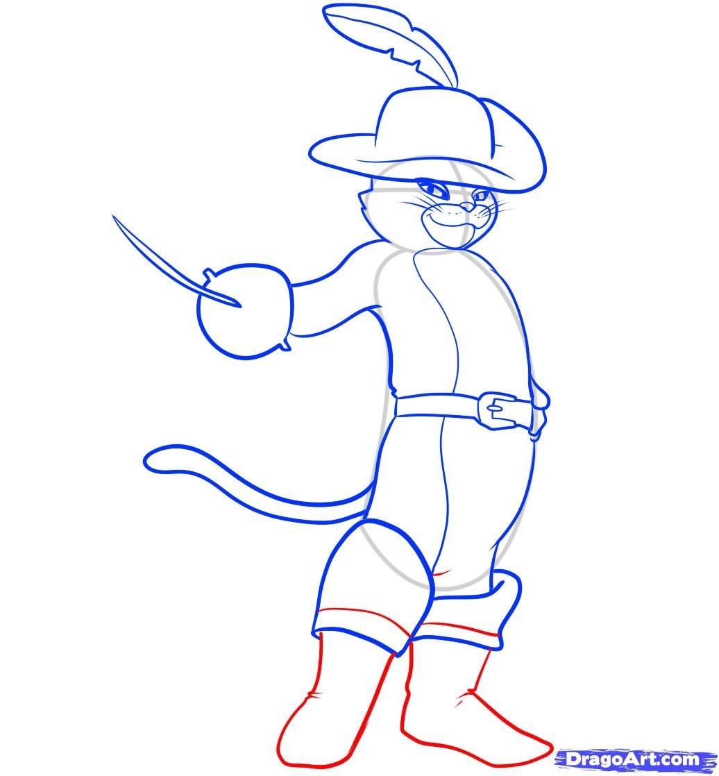 Easy puss in boots drawing