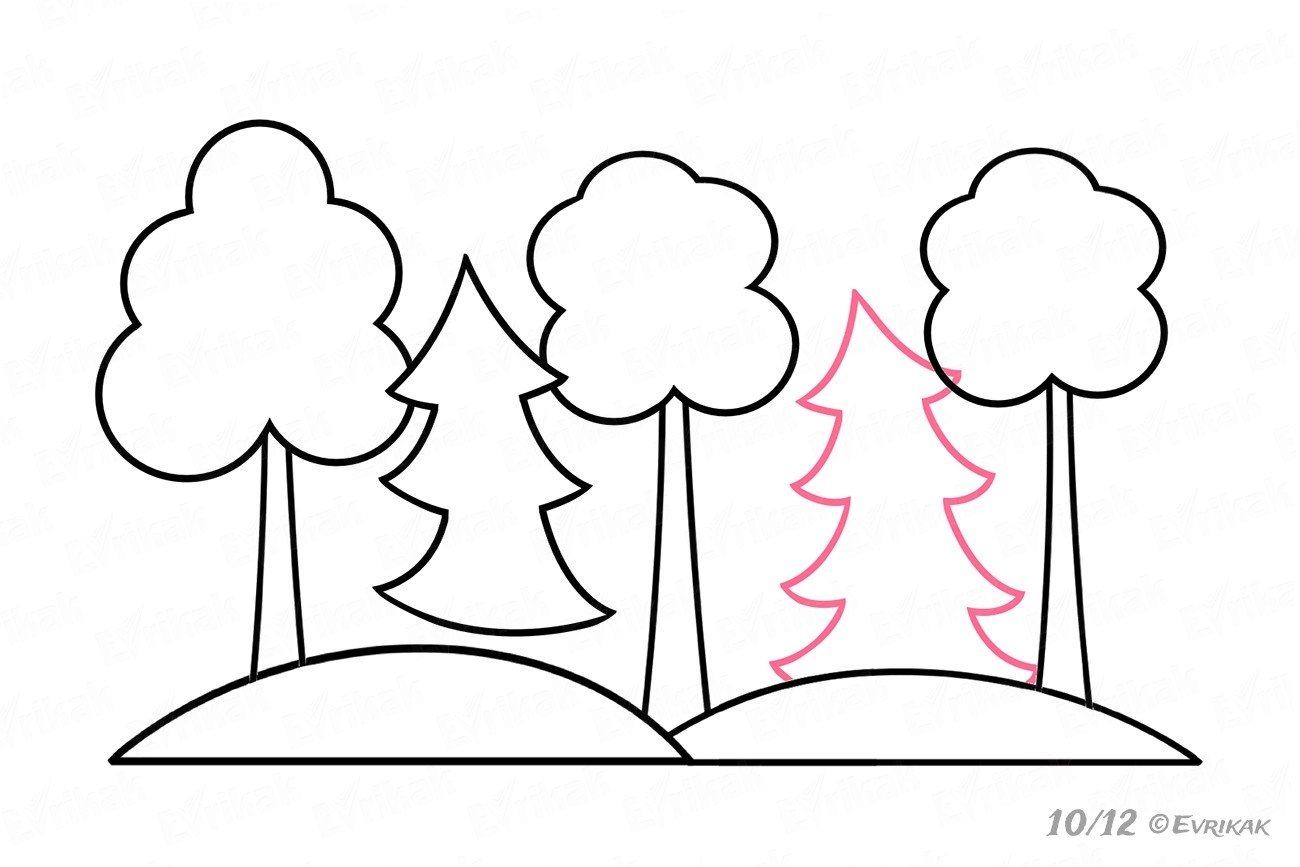 Деревья 3 поэтапное рисование для детей