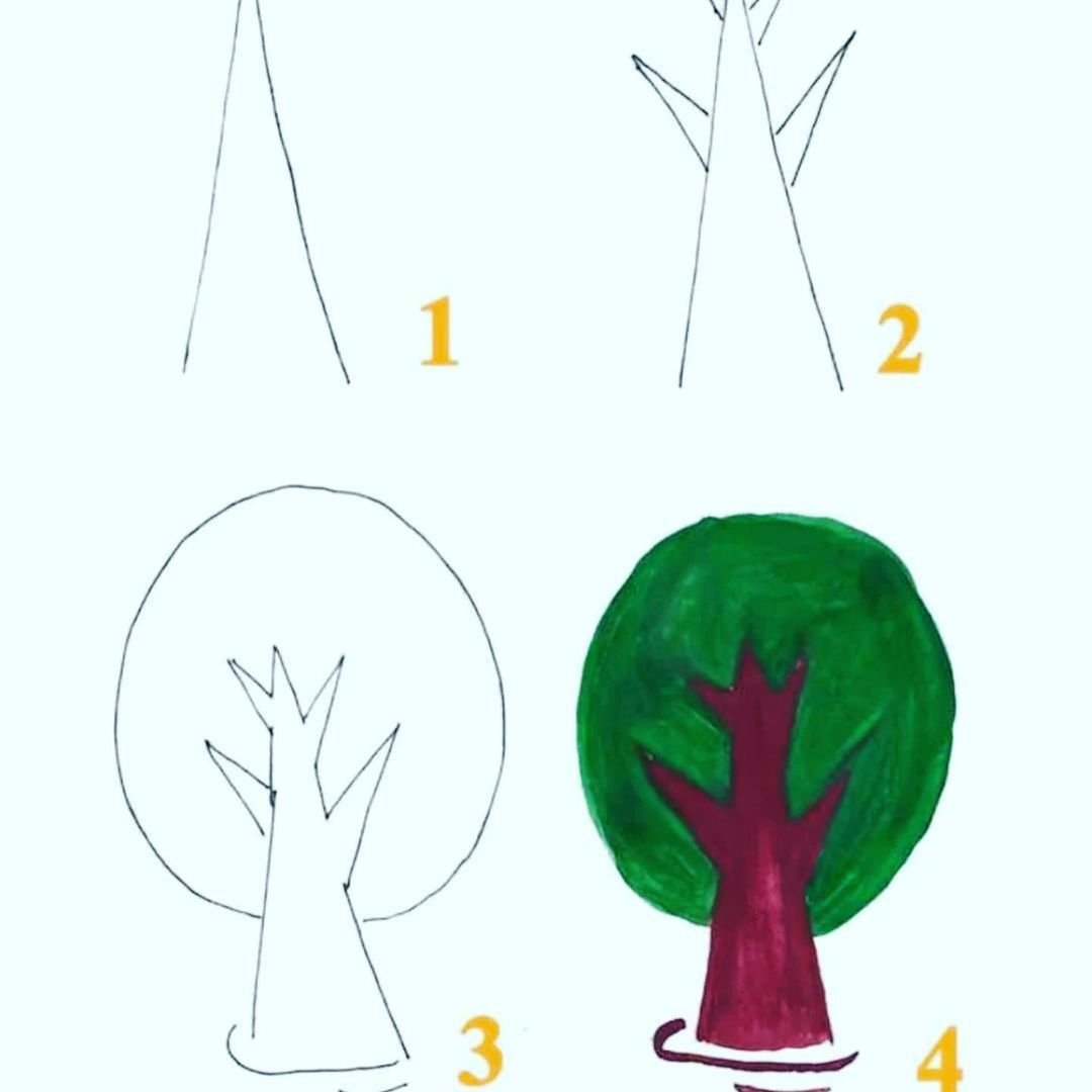 Этапы рисования дерева для детей
