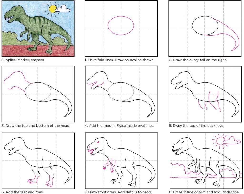 Рисование динозавров с дошкольниками