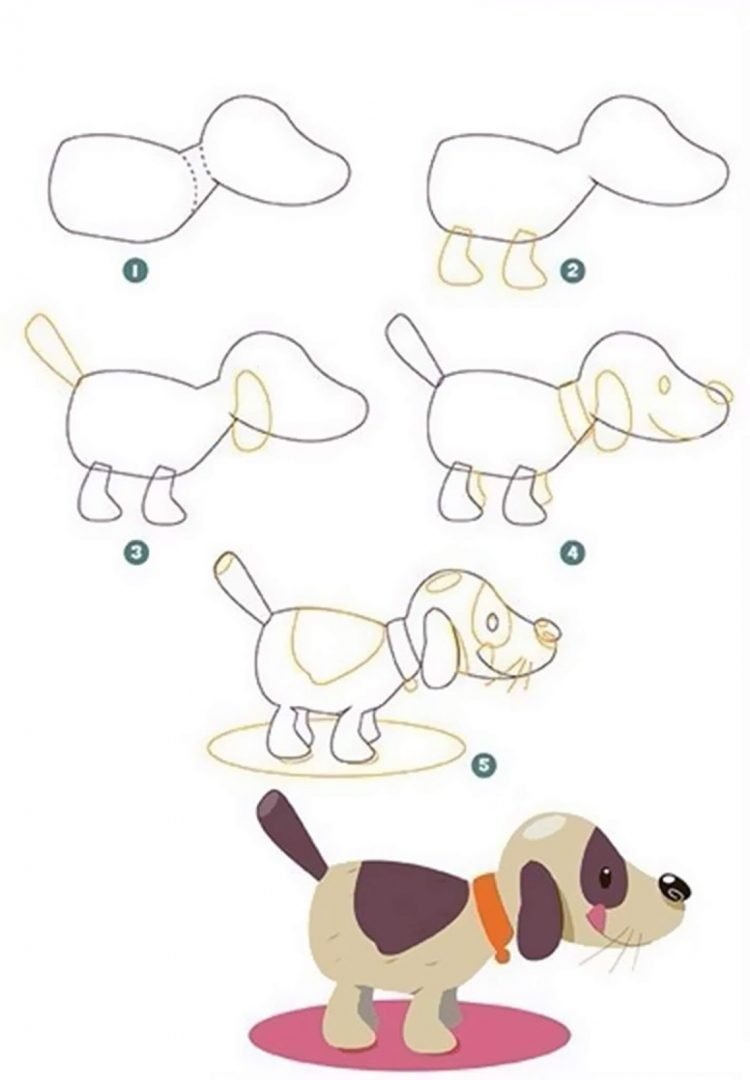 Поэтапное рисование собаки для дошкольников