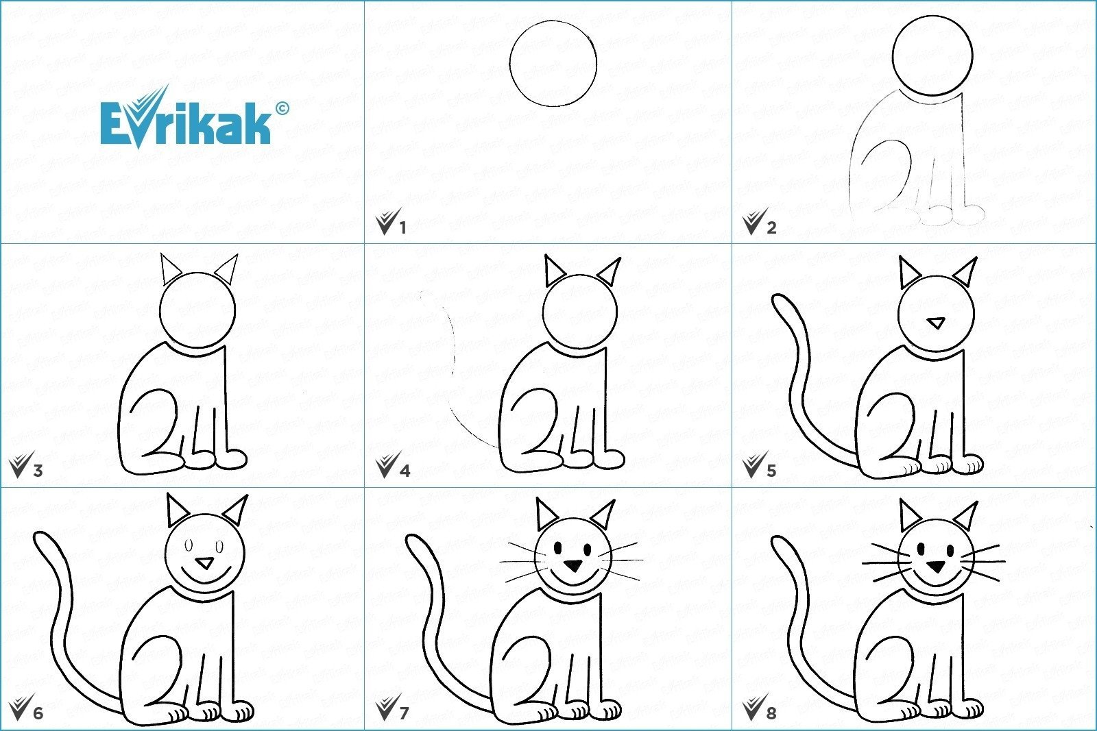 Рисунок кота карандашом для детей поэтапно