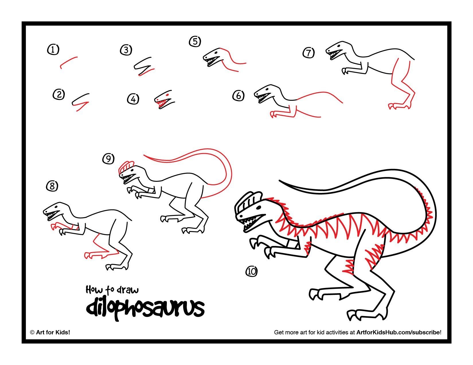 Дилофозавр поэтапно нарисовать