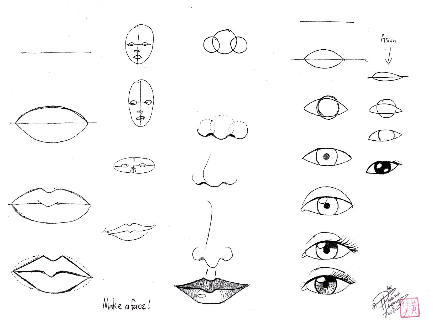 Рисунки глаз нос губы карандашом для начинающих