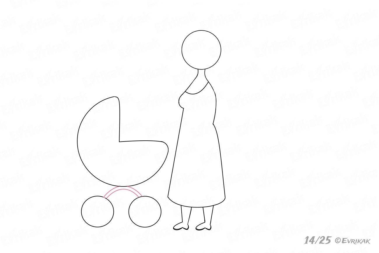 Мама с коляской рисунок карандашом