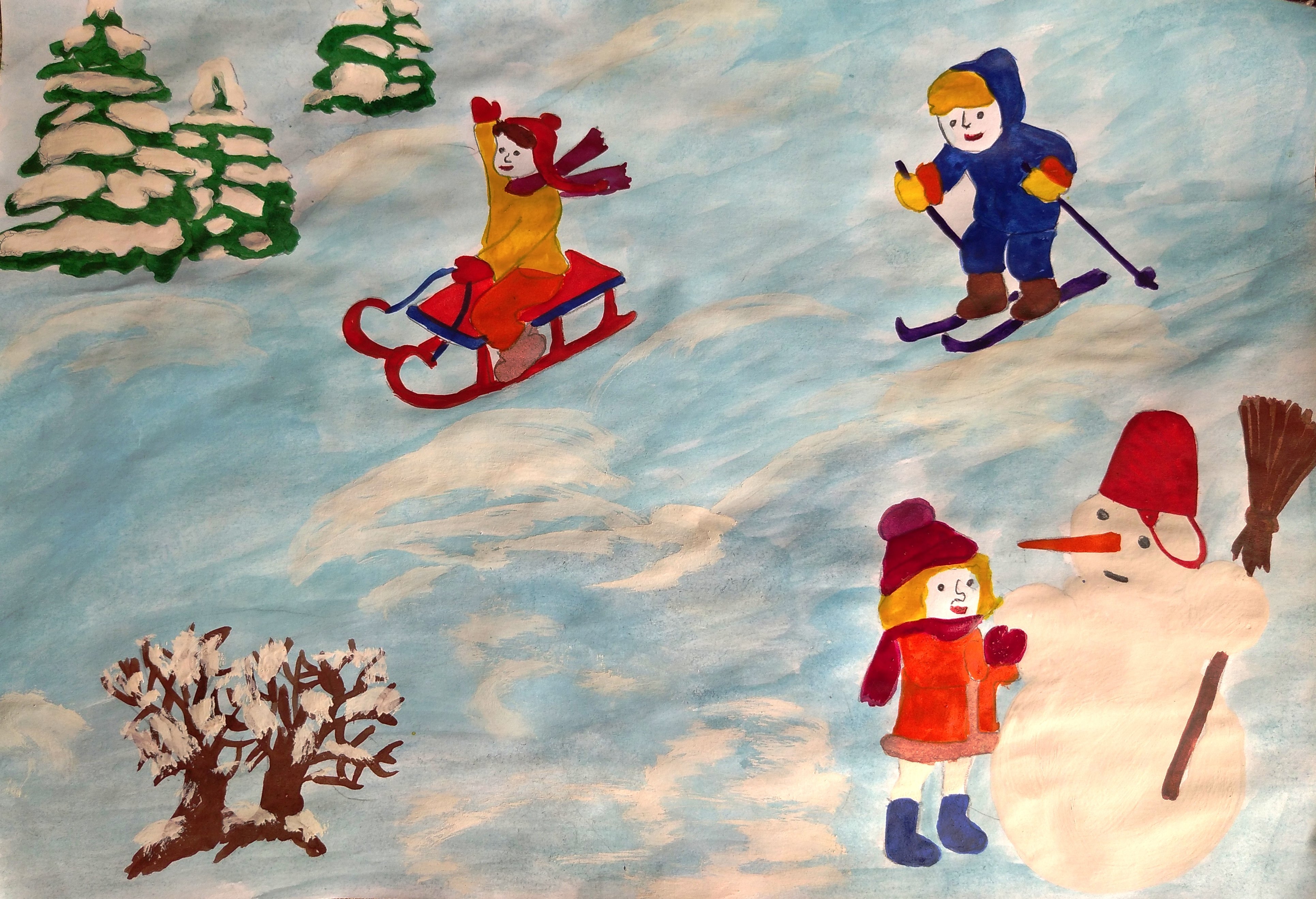 Изо зимние забавы 3 класс поэтапное рисование для детей
