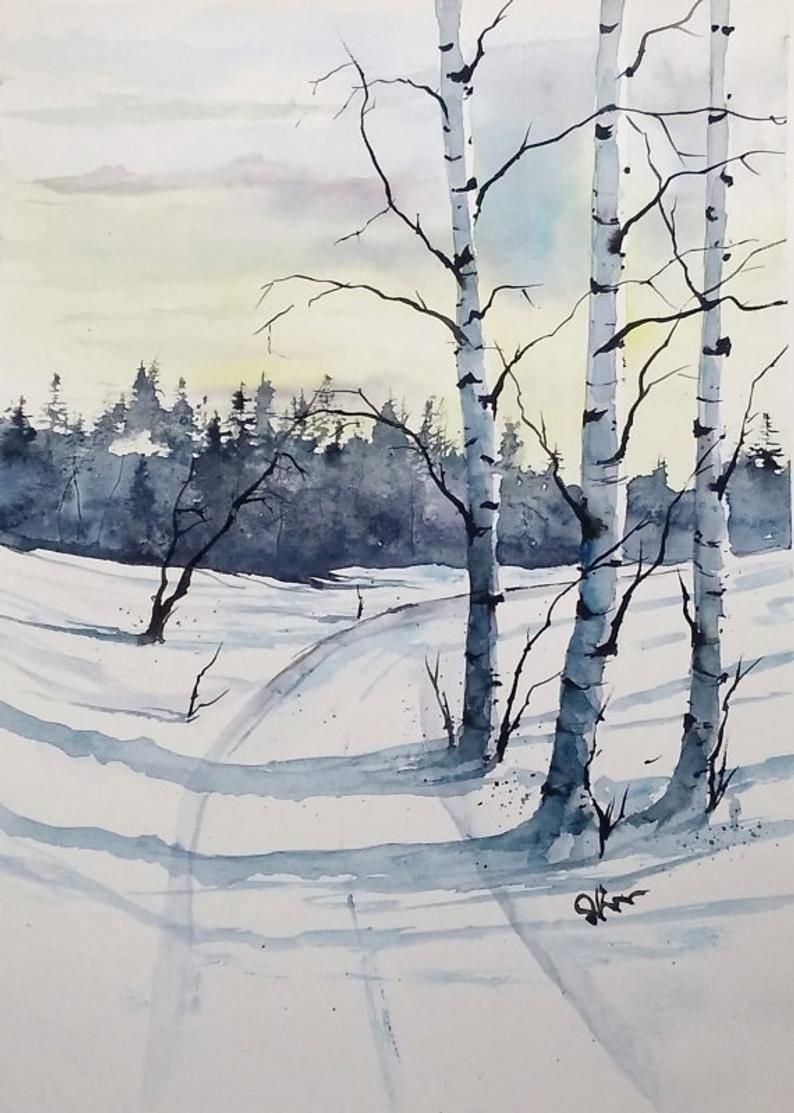 Рисование зимних пейзажей акварелью