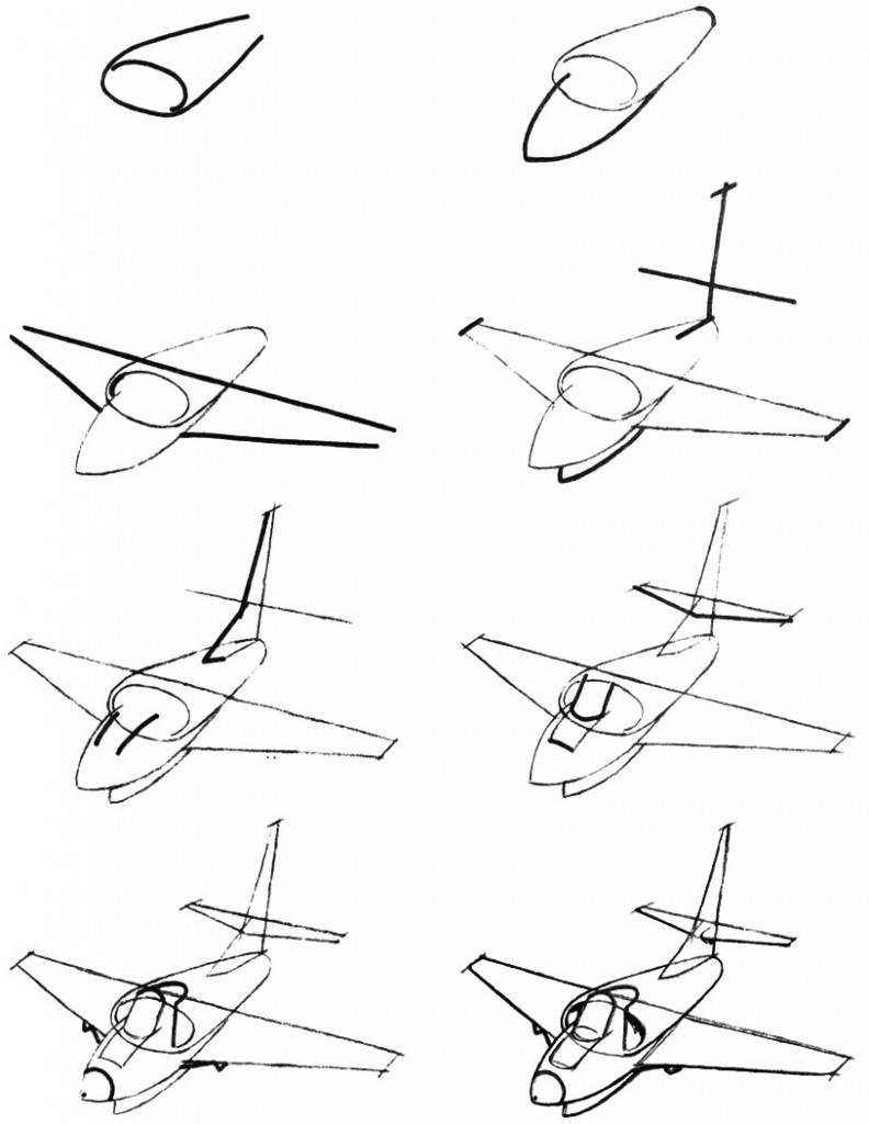 Поэтапный рисунок самолета