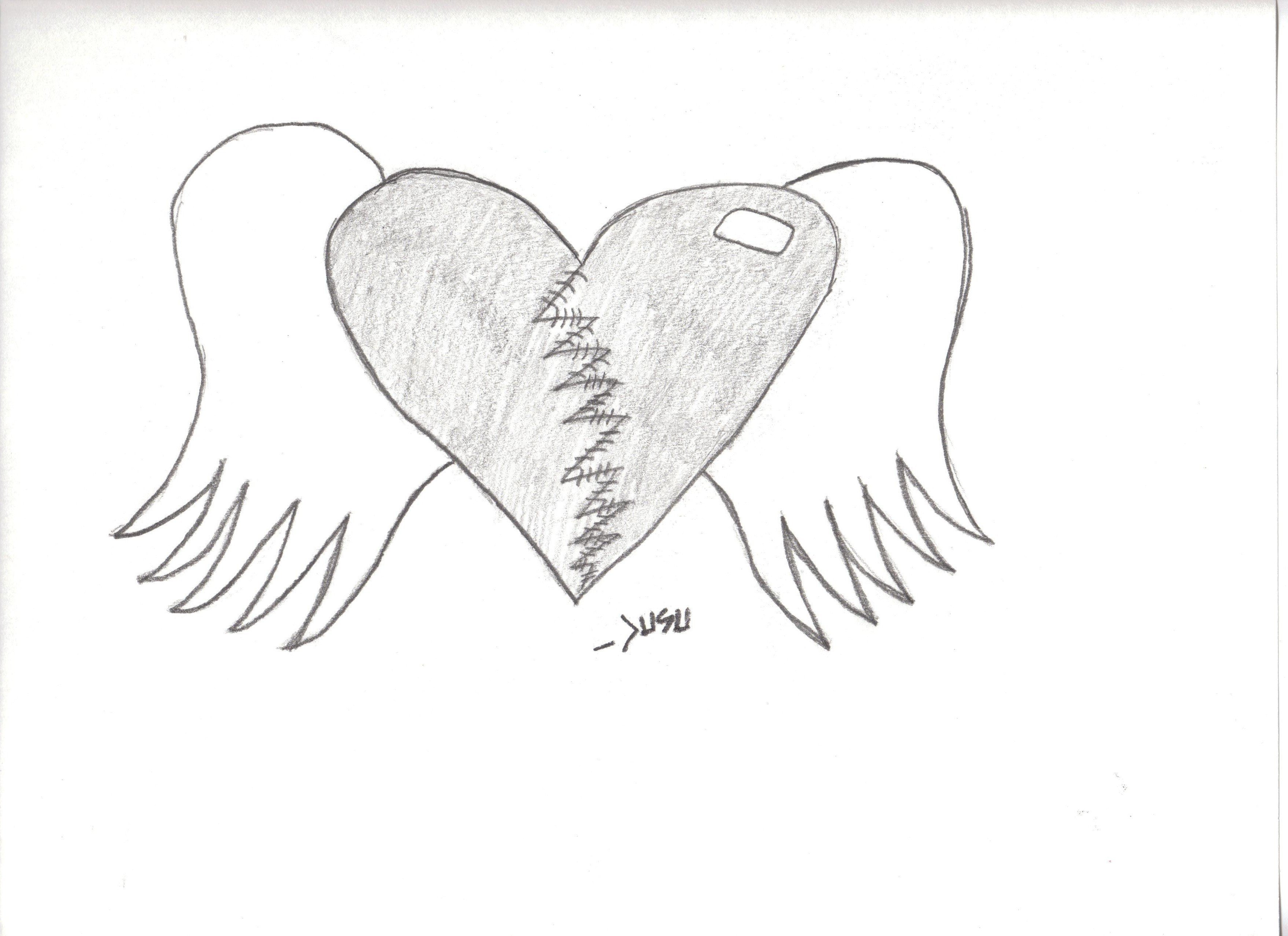 Рисунки карандашом сердечки с крыльями