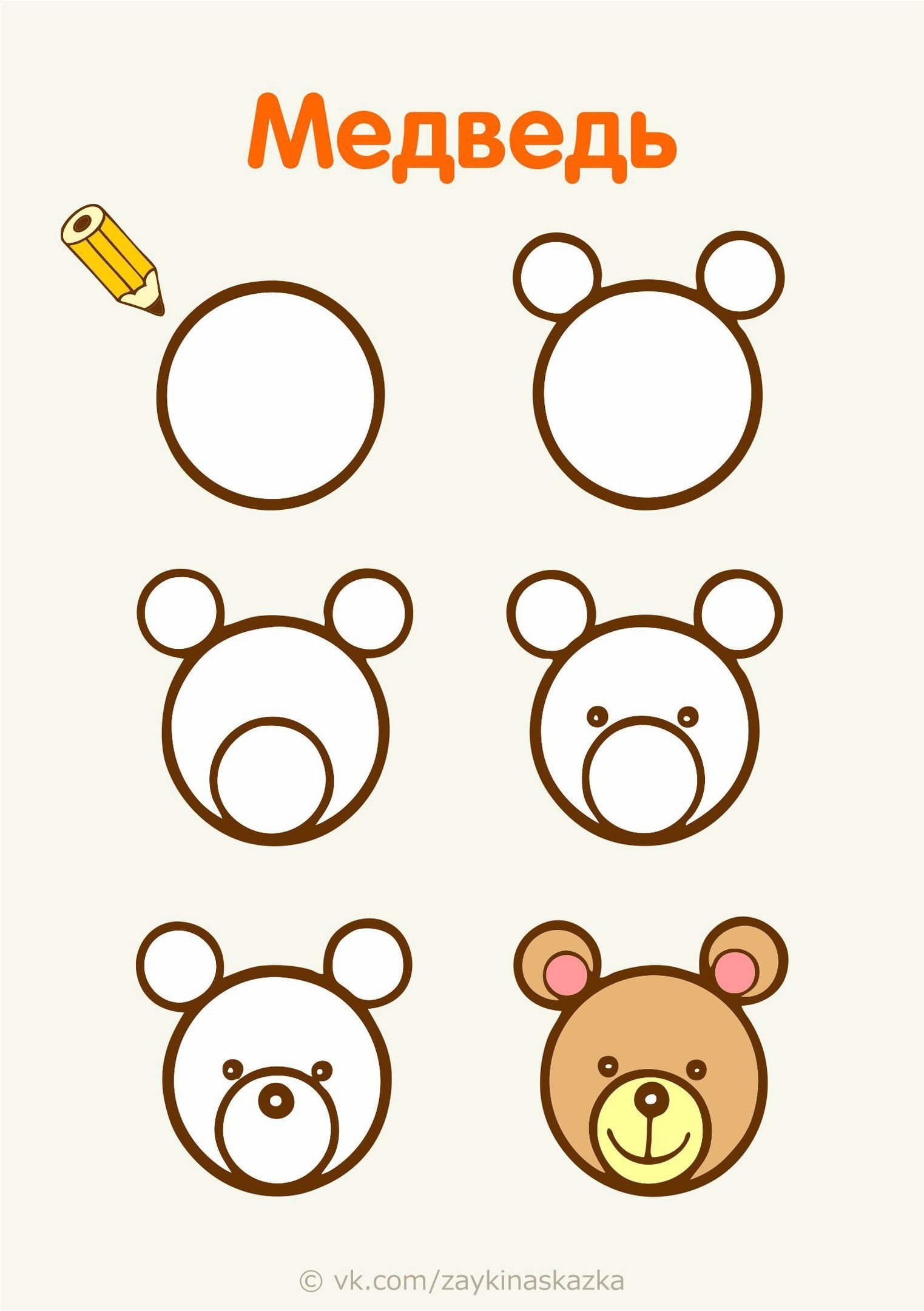 Поэтапное рисование медведки для детей