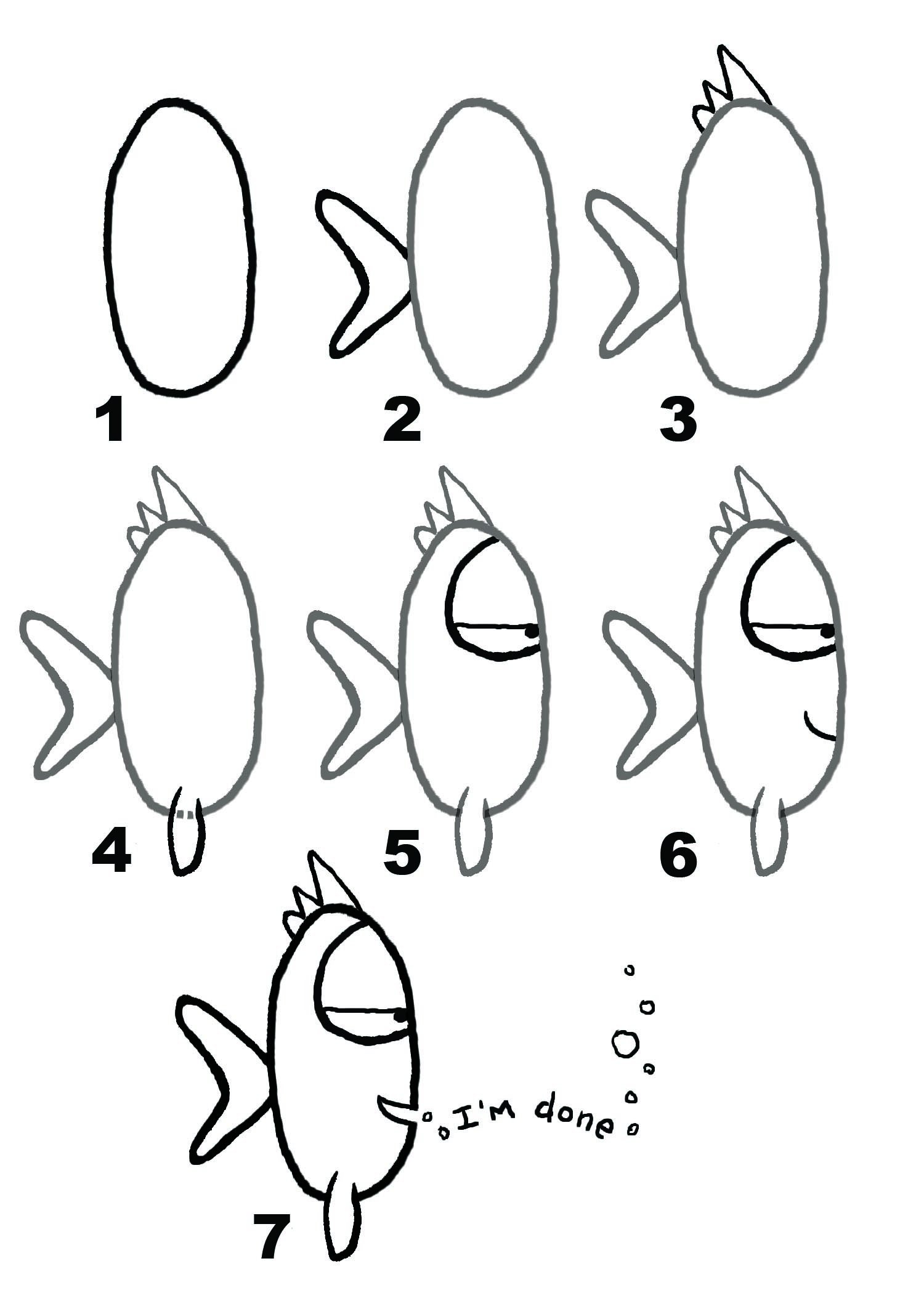 Рисование рыбки пошагово для начинающих