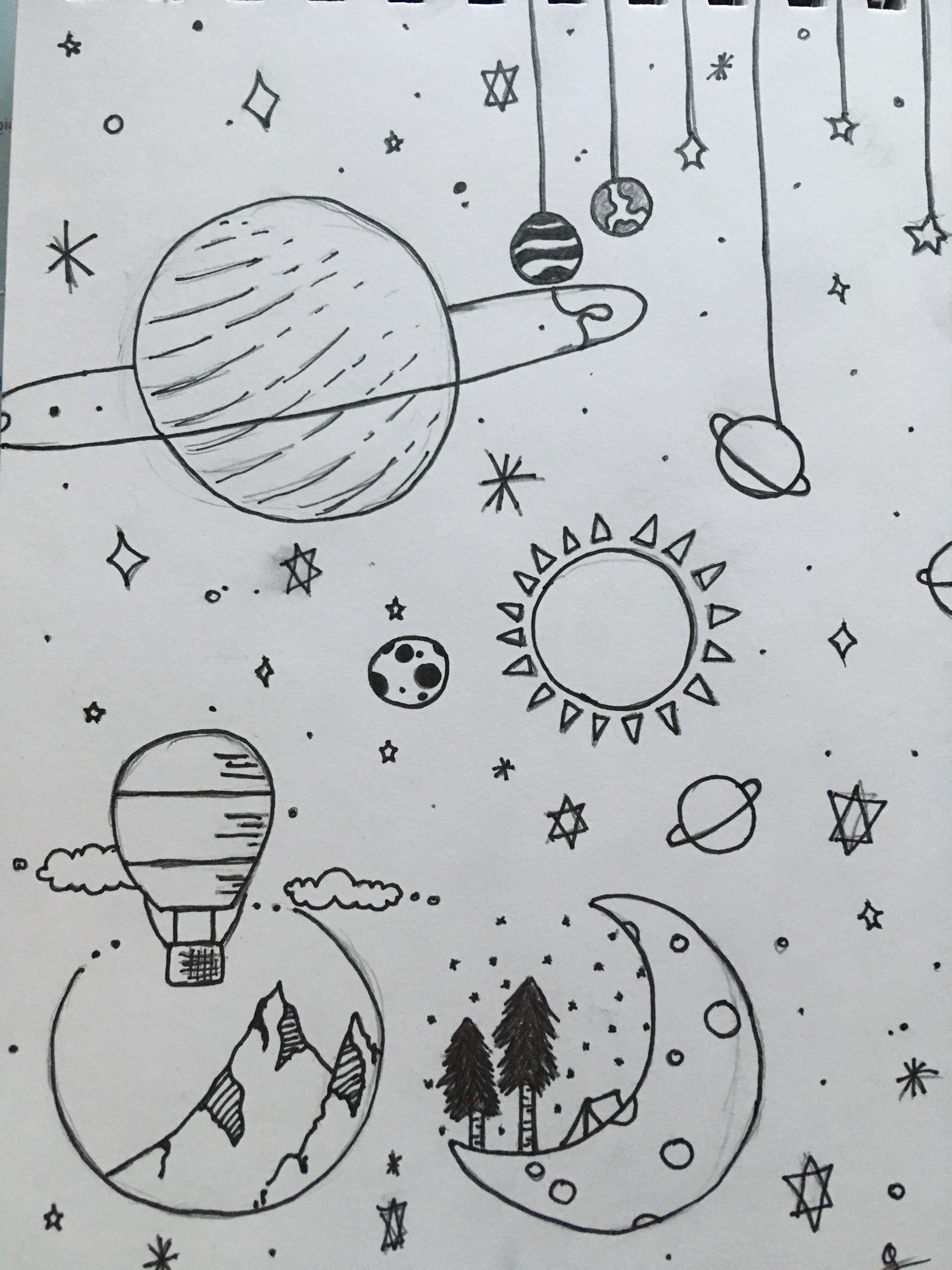 Рисунок космоса карандашом для срисовки
