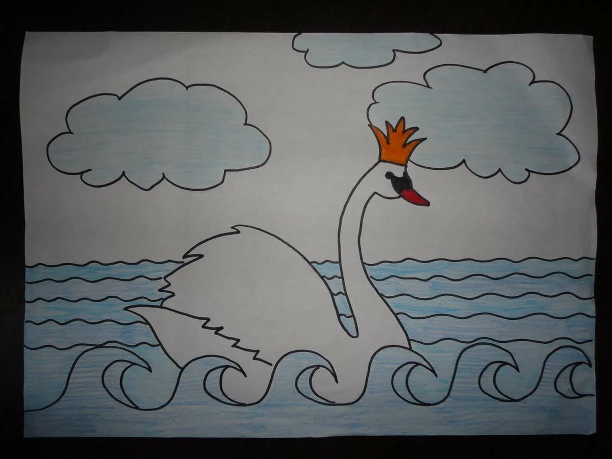 Рисунок царевны лебедь из сказки о царе Салтане
