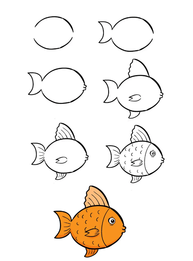 Рисунок рыбы поэтапно