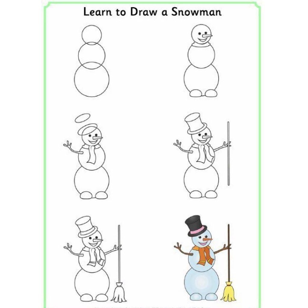 Пошаговый рисунок снеговика