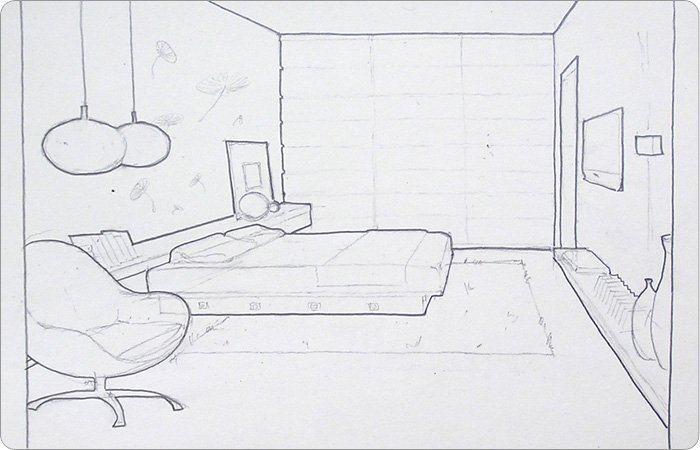 Как нарисовать интерьер комнаты (17 фото)