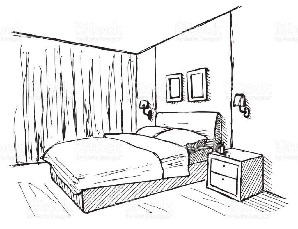 рисунок спальни с мебелью