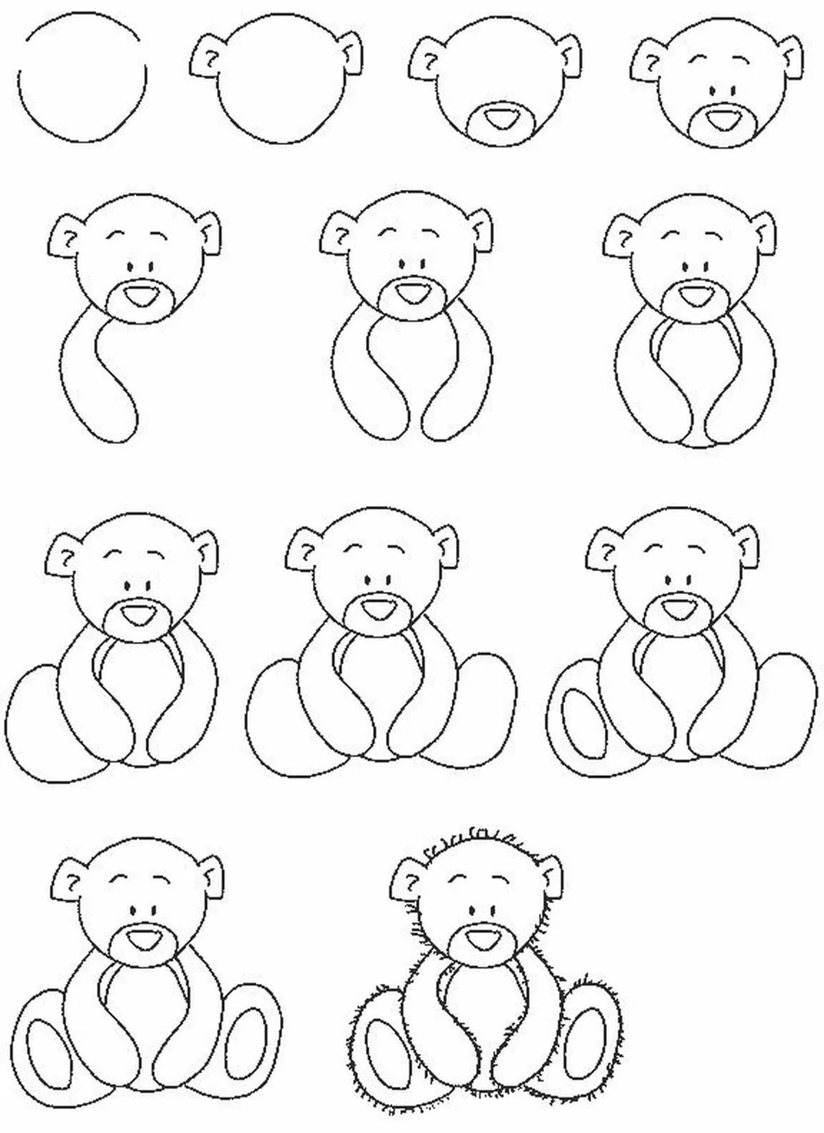 Как нарисовать ребенка поэтапно простым карандашом. Простые рисунки для детей. Поэтапное рисование медведя. Медвежонок рисунок легкий. Рисунок медведя для срисовки.