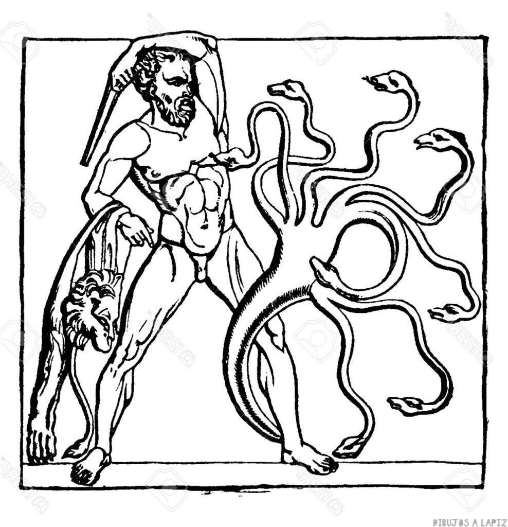 Лернейская гидра и Геракл рисунок