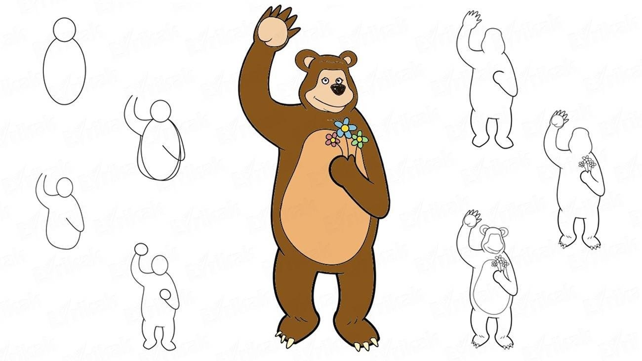 Сами начинают руки рисовать маша и медведь. Медведь рисунок. Поэтапное рисование медведя. Рисунок медведя карандашом для срисовки. Поэтапное рисование медведя для дошкольников.