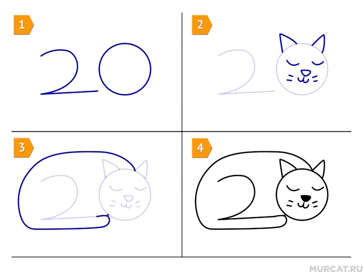 Пошаговый рисунок кошки