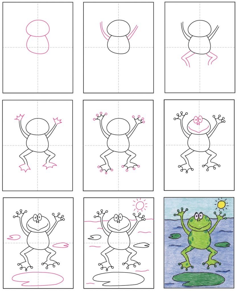 Схема рисования лягушки для детей