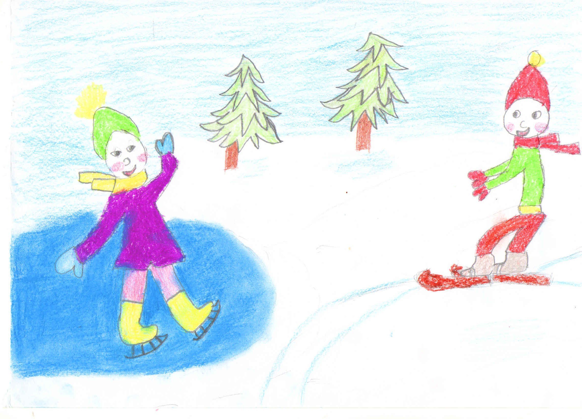 Детские рисунки зимние забавы карандашом