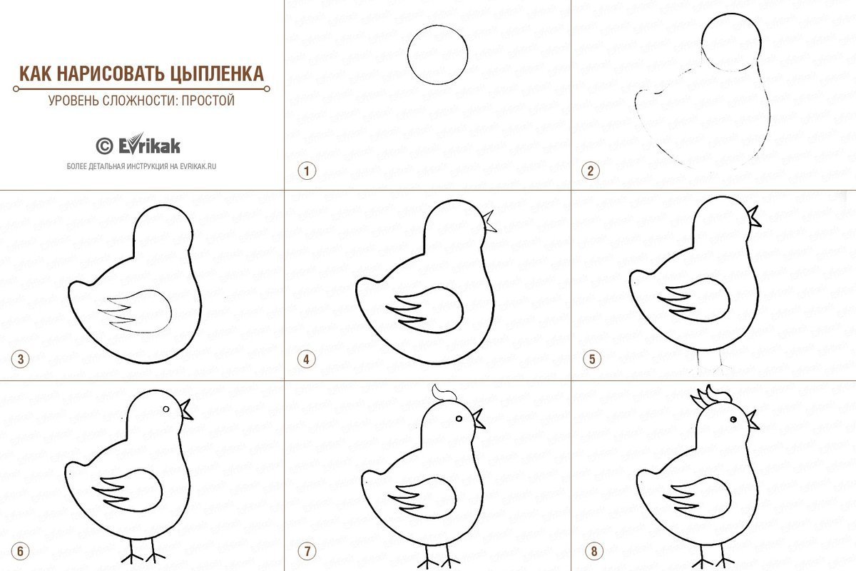 Рисунок цыпленка для детей пошагово