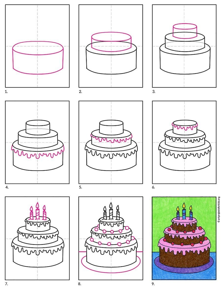 Рисунок бабушке на день рождения легко. Торт рисунок. Картинки тортиков для срисовки. Нарисовать торт карандашом. Рисунок на день рождения.