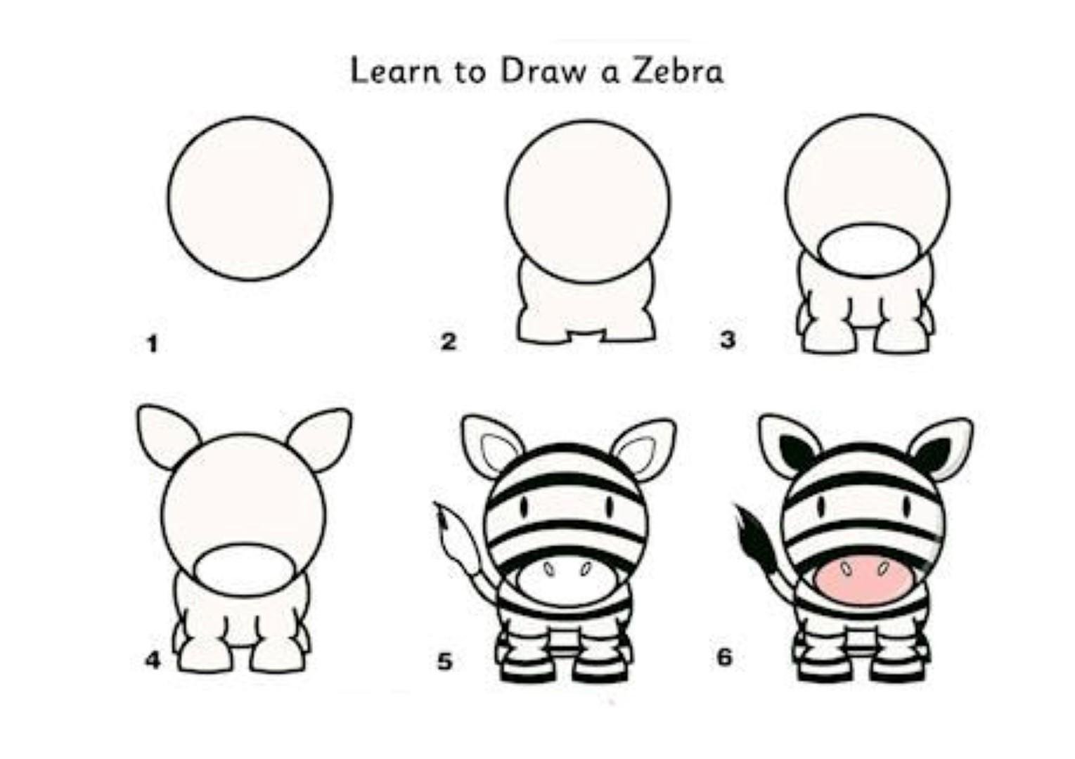 Схема поэтапного рисования зебры для дошкольников