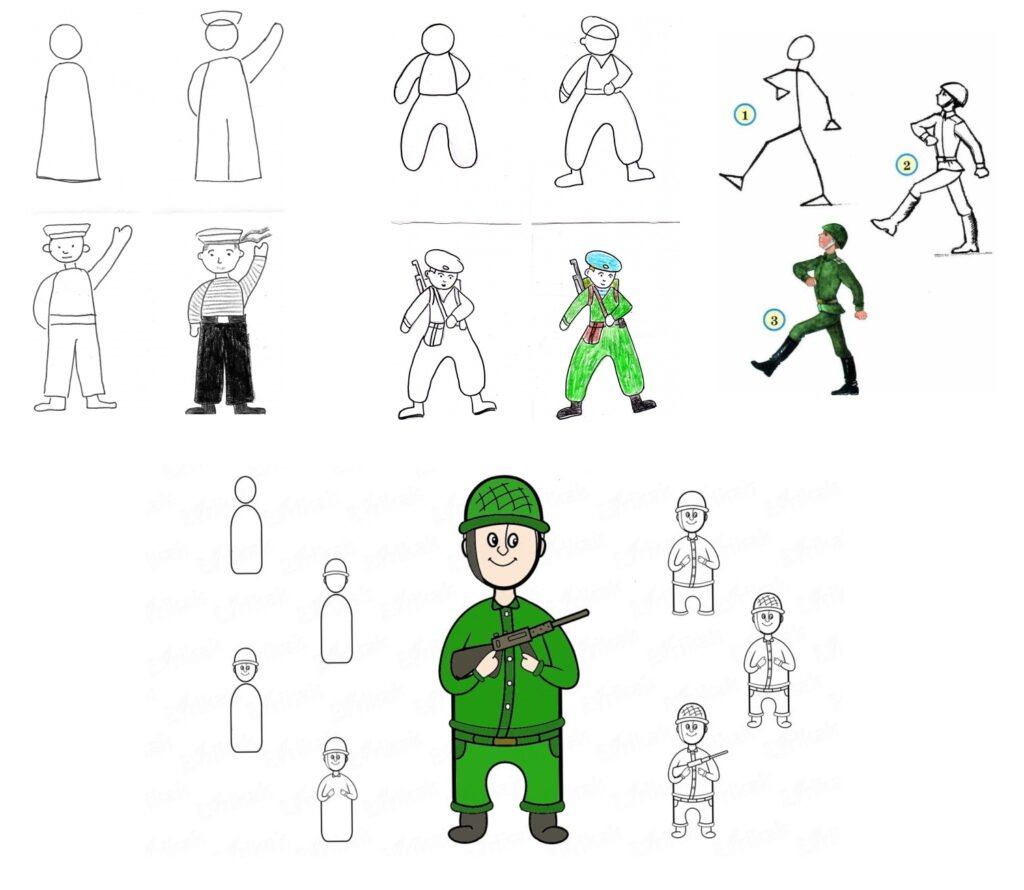 Как нарисовать солдата легко и просто для детей поэтапно