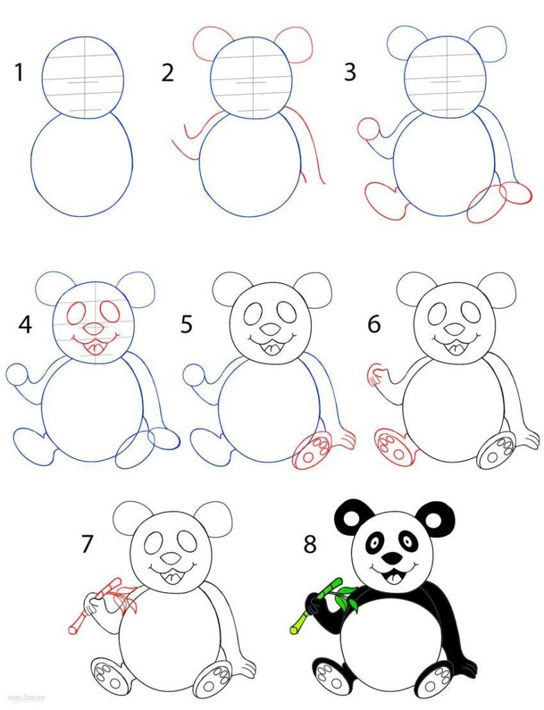 Поэтапный рисунок панды