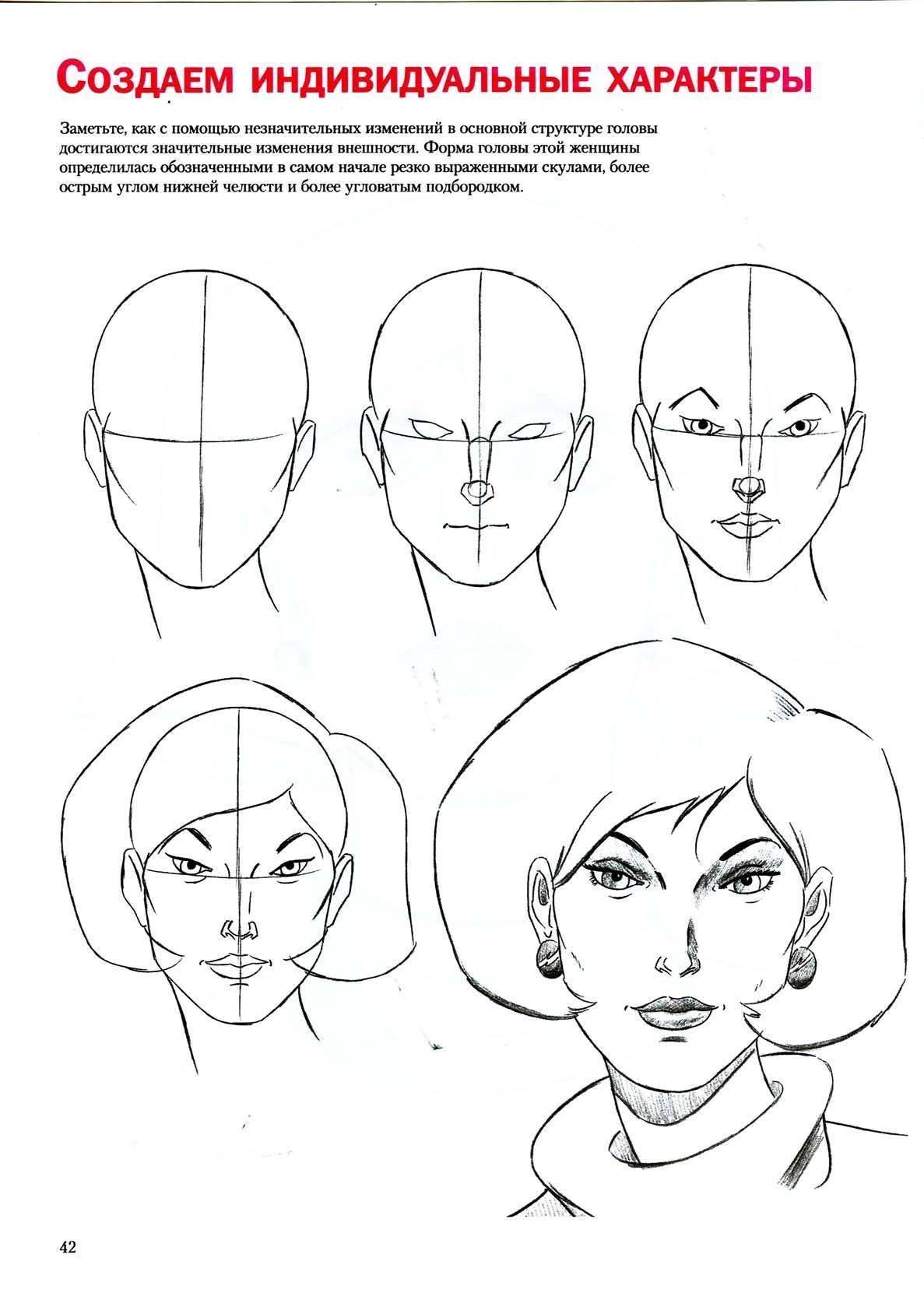 Схема поэтапного рисования лица женщины