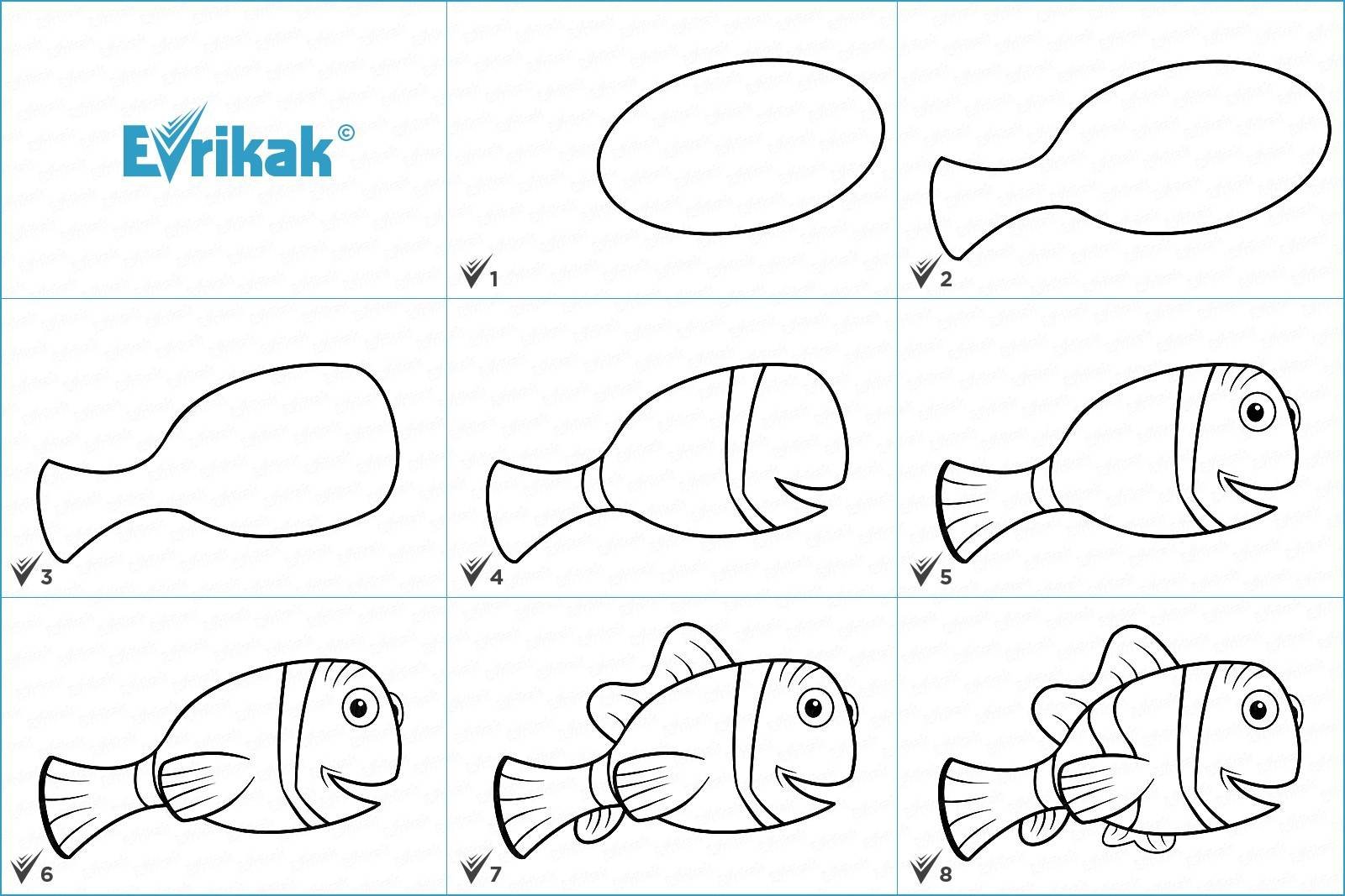 Этапы рисования рыбки для детей